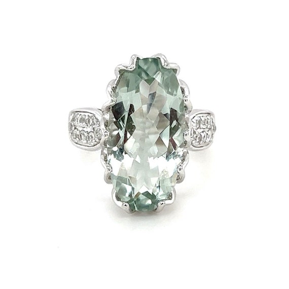 Sterling Silver 925 Large Oval Green Zircon Ring