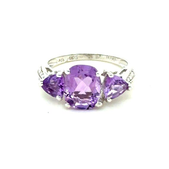 925 Silver 3-Amethysts Ring - image 2