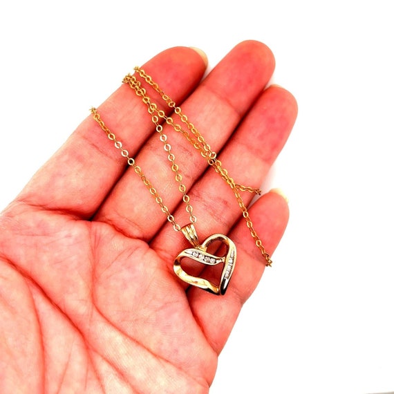 10k Round/Baguette Diamonds Heart Pendant Necklace - image 3