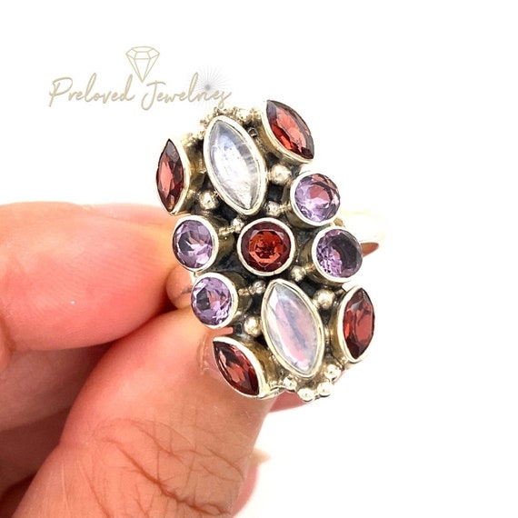 Nicky Butler 925 Moonstone, Garnet & Amethysts Ri… - image 2