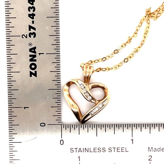 10k Round/Baguette Diamonds Heart Pendant Necklace - image 6