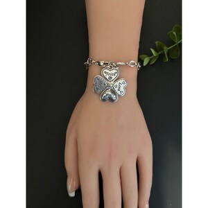 Brighton Silver Tone Faith Love Life Luck Folding Clover Heart Charm Bracelet image 8
