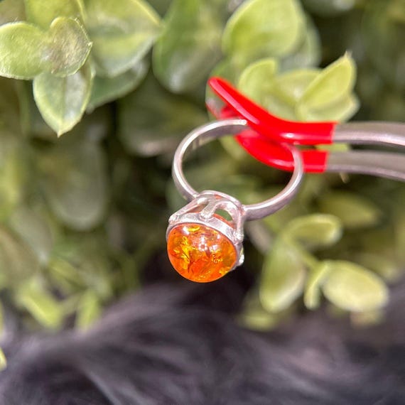 925 Silver Round Amber Ring - image 6