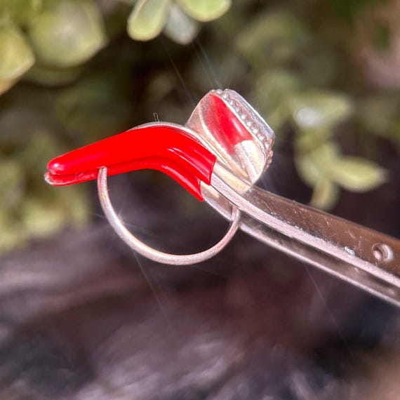 Silver Rectangular Wooden Color Stone Ring - image 9