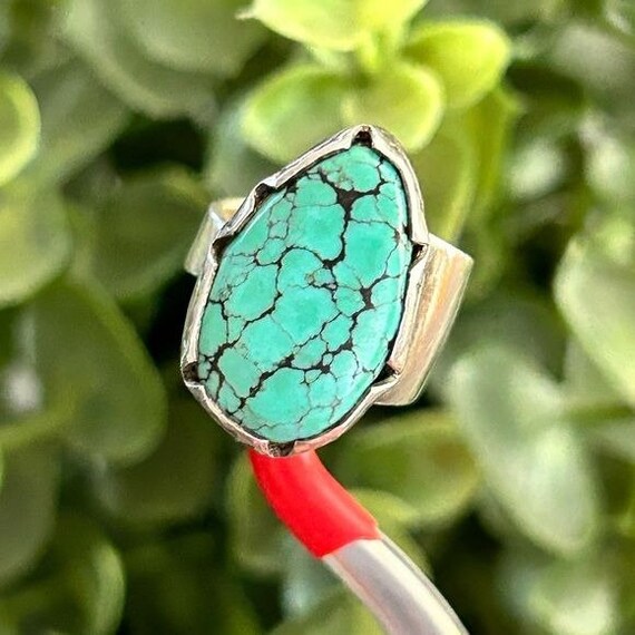 Silver Turquoise Adjustable Ring (Signed) - image 4