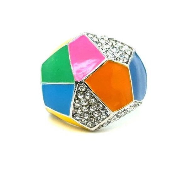 Colorblock Crystal Dome Statement Ring - image 1