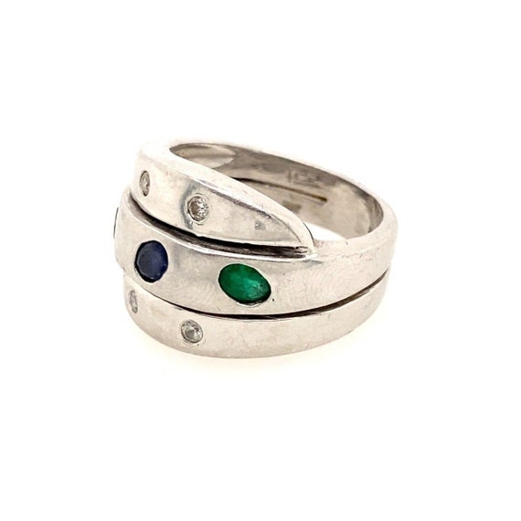 18k Diamonds, Emerald, Sapphire & Ruby Ring - image 2