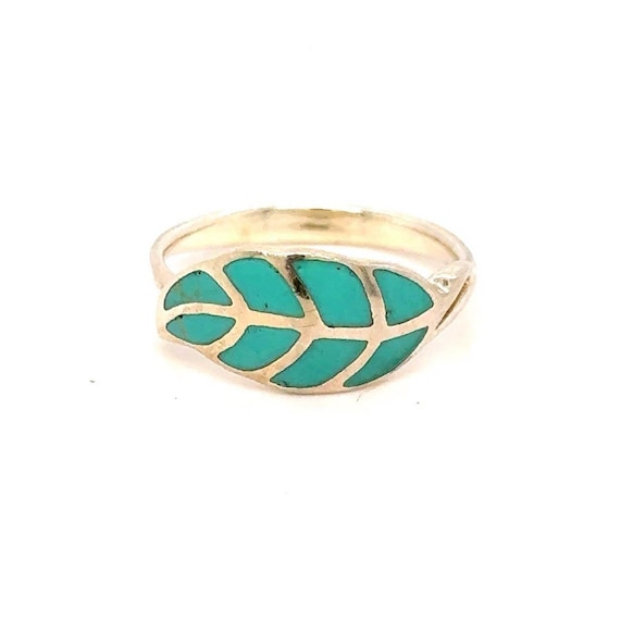 Silver 925 Petite Enamel Leaf Ring - image 1