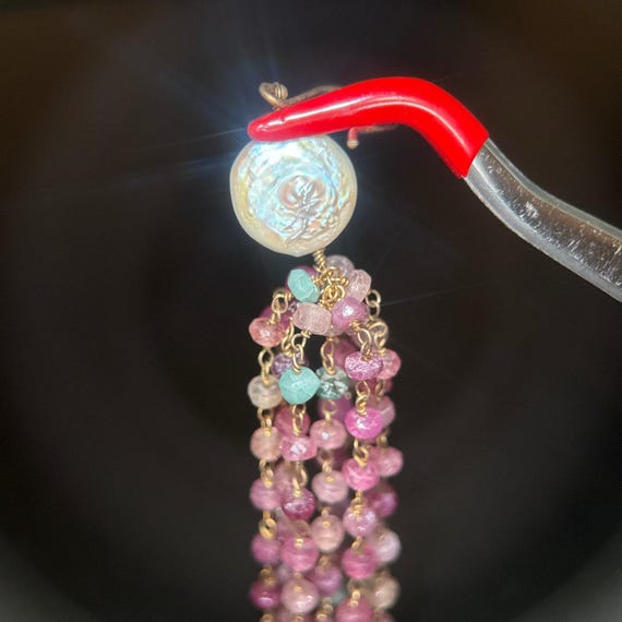 Ruby/Pearl Dangle Earrings - image 2