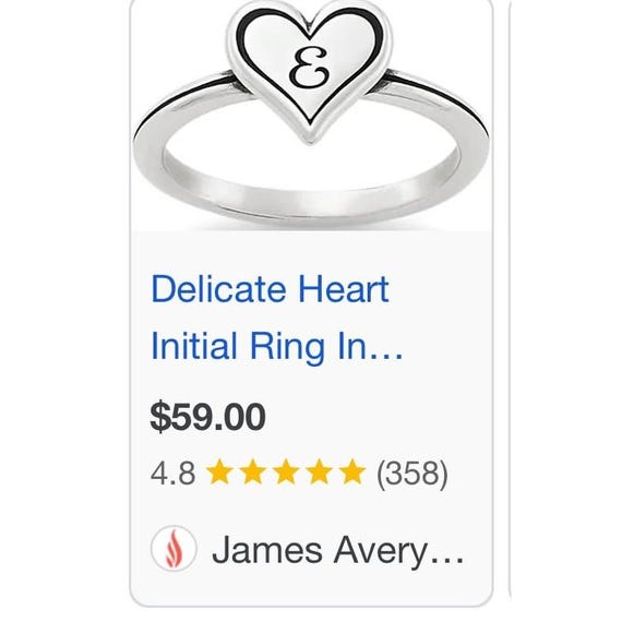 James Avery Delicate Heart Initial E Ring - image 5