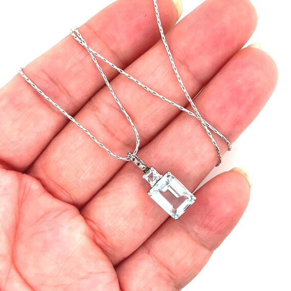 Aquamarine & Diamonds Silver Pendant Necklace - image 3