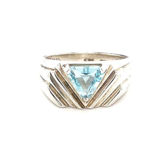 Trillion Cut Light Blue Stone Ring-Sterling Silver
