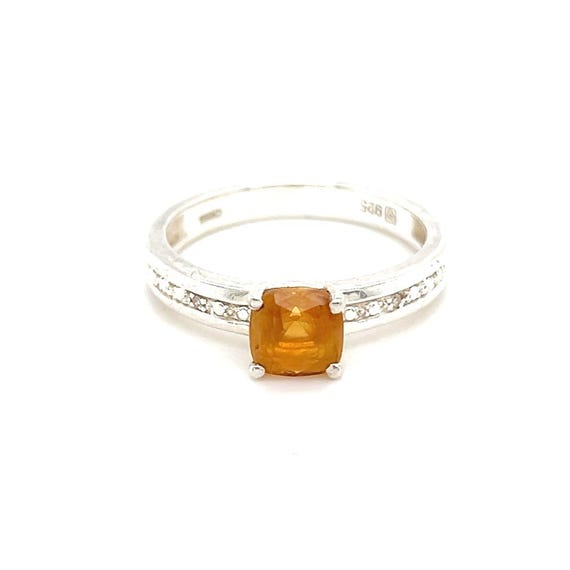 Silver 925 Orange Stone Ring - image 1