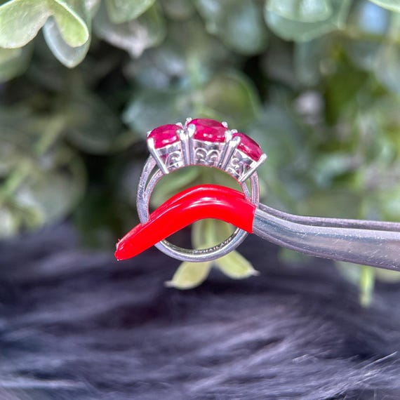 Ruby Colored Stones Silver 925 Ring - image 6