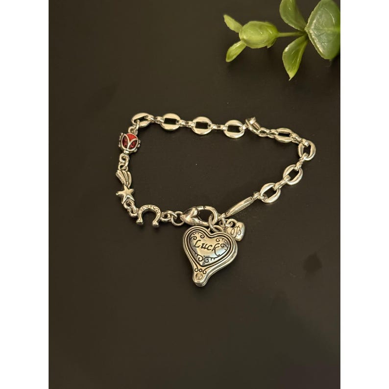 Brighton Silver Tone Faith Love Life Luck Folding Clover Heart Charm Bracelet image 5