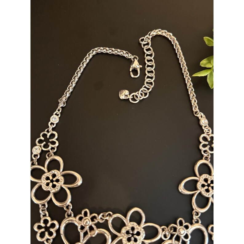Brighton Silver Tone Crystal Floral Bib Statement Necklace image 8