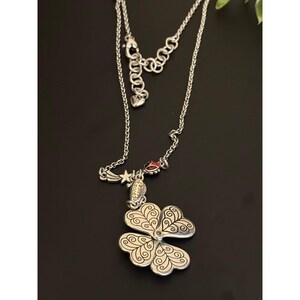 Brighton Silver Tone Convertible Four Leaf Clover Heart Faith Love Luck Necklace image 5