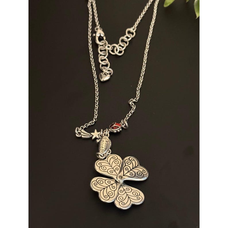 Brighton Silver Tone Convertible Four Leaf Clover Heart Faith Love Luck Necklace image 5