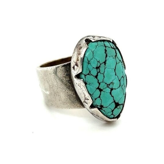 Silver Turquoise Adjustable Ring (Signed) - image 3