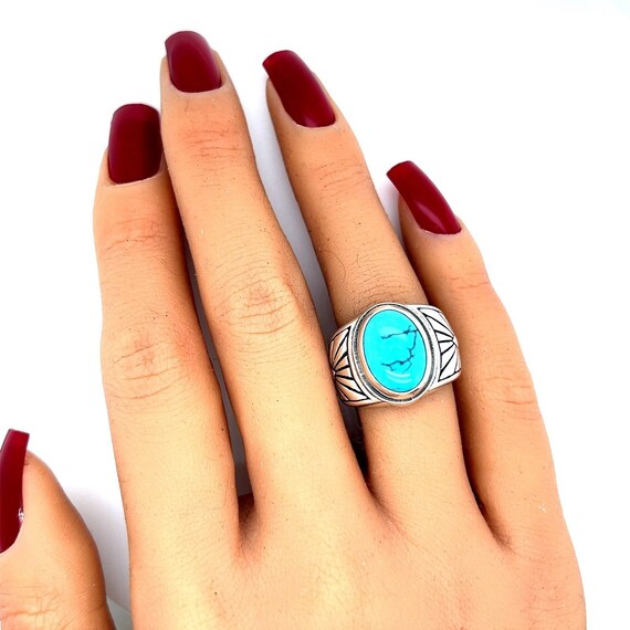 Oval Shaped Turquoise 925 Ring - image 3