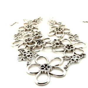 Brighton Silver Tone Crystal Floral Bib Statement Necklace image 2