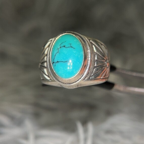 Oval Shaped Turquoise 925 Ring - image 5