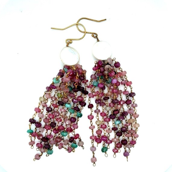 Ruby/Pearl Dangle Earrings - image 1
