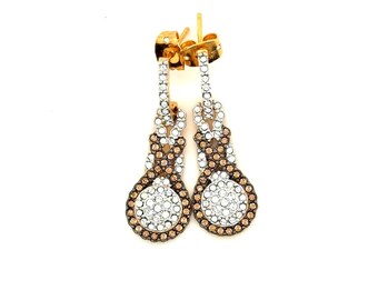 OTC 18K GEP Gold Chocolate White Crystal Drop Earrings Pavé Halo Dangle