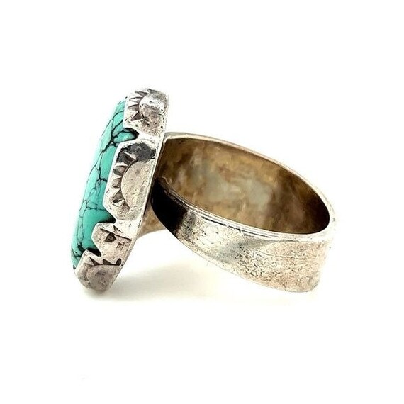 Silver Turquoise Adjustable Ring (Signed) - image 2