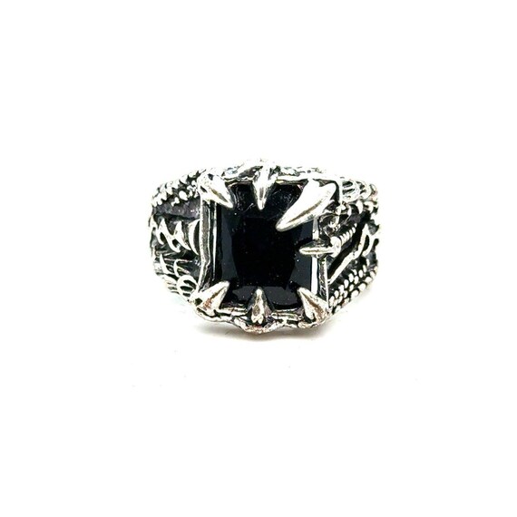 Silver Clawed Black Stone Ring - image 1