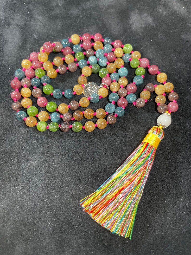 Colorful Tourmaline Beaded 108 Mala Necklace - Etsy