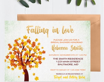 Fall Bridal Shower Invitation, Fall Tree Invitation, Bridal Shower Invitation, Falling in Love Invitation, Fall Bridal Shower, Fall Leaves