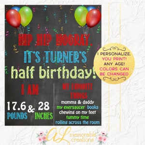 Boy Half Birthday Chalkboard, Half Birthday Chalkboard, Boy&#39;s Half Birthday, 6 months old, Balloons, Milestones, Photo Prop, Digital File