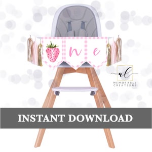 Strawberry High Chair Banner, Strawberry One High Chair Banner, Berry Sweet Birthday Party, 1st Birthday Banner, Printable, Instant Download