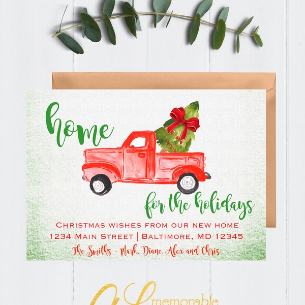 Holiday Address Change Announcement, Red Truck Home for the Holidays Moving Announcement, We've Moved Card, Address Change Card, Christmas