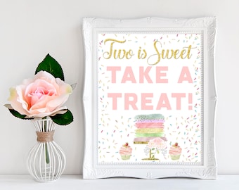 Two is Sweet Take a Treat Sign, Two Sweet Birthday Sign, Two Sweet Party Birthday, Favor Table Sign, Sprinkles Favor Sign, Instant Download