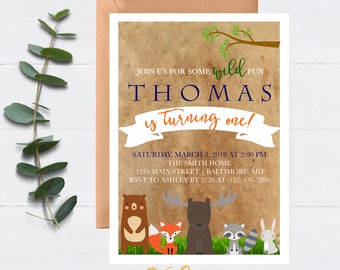 Woodland Birthday Invitation, Woodland Animals Invitation, Boy Woodland Invite, Woodland Birthday Party, Boy Birthday Invite, Woodland Theme