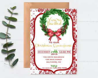 Christmas Holly Wreath Custom Die Cut Party Invitation - Etsy