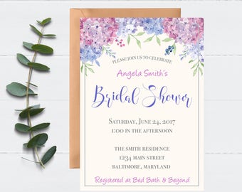 Purple Floral Bridal Shower Invitation, Floral Bridal Shower Invitation, Hydrangea Invitation, Purple Bridal Shower, Invitation, Digital