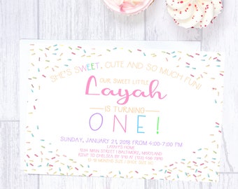 Sprinkle Birthday Invitation, Confetti Sprinkles Invite, Girl 1st Birthday Invitation, Sweet Sprinkles Birthday Invite, First Birthday