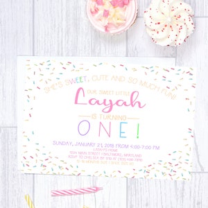 Sprinkle Birthday Invitation, Confetti Sprinkles Invite, Girl 1st Birthday Invitation, Sweet Sprinkles Birthday Invite, First Birthday