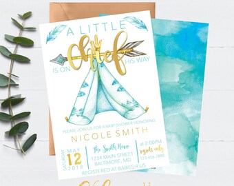 Teepee Baby Shower Invitation, A Little Chief is on the Way Invitation, Boy Baby Shower Invite, Boho Baby Shower Invitation, Tribal Invite