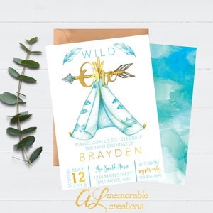 Teepee Birthday Invitation, Boy Wild One Birthday Invitation, Tribal Birthday Invitation, Wild One Party, Boho Birthday Invitation, Arrows