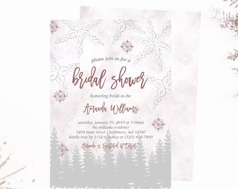 Winter Bridal Shower Invitation, Snowflake Bridal Shower Invitation, Woodland Pine Bridal Shower, Rustic Bridal Shower Invite, Adventure