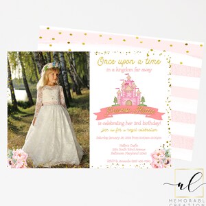 Princess Birthday Invitation, Princess Photo Invitation, Princess Party, Floral Princess Invite, Royal Celebration, Princess Birthday Party