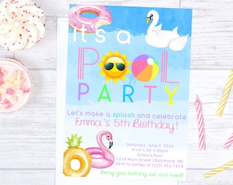 Girl Pool Party Invitation, Pool Party Invitation, Girl Birthday Invitation, Summer Birthday Invitation, Pool Float Invitation, Pool Party