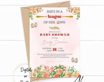A League of Her Own Baby Shower Invitation, Girl Baseball Invite, Girl Baby Shower Invitation, A League of Her Own Shower, Rockford Peaches