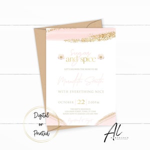 Sugar and Spice Baby Shower Invitation, Watercolor Blush and Gold Baby Shower Invite, Sugar and Spice Everything Nice, Girl Baby Shower