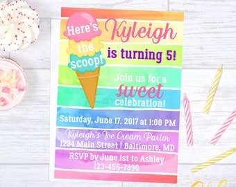 Ice Cream Birthday Invitation, Ice Cream Invitation, Here's the Scoop Invitation, Ice Cream Party, Ice Cream Social, Ice Cream Birthday