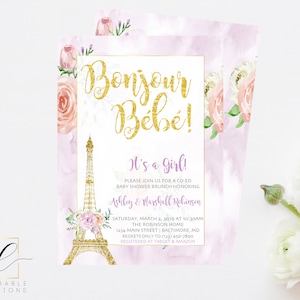 Paris Baby Shower Invitation, French Baby Shower Invitation, Eiffel Tower Baby Shower Invitation, Parisian Invite, Ooh La La, Bonjour Bebe